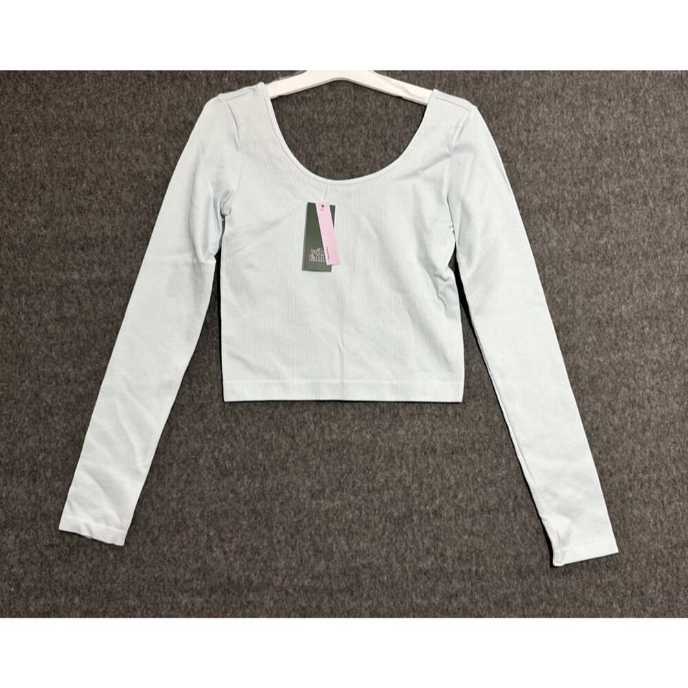 Wild Fable Women's Blouse Long Sleeve Ribbed Seamless Blue Medium